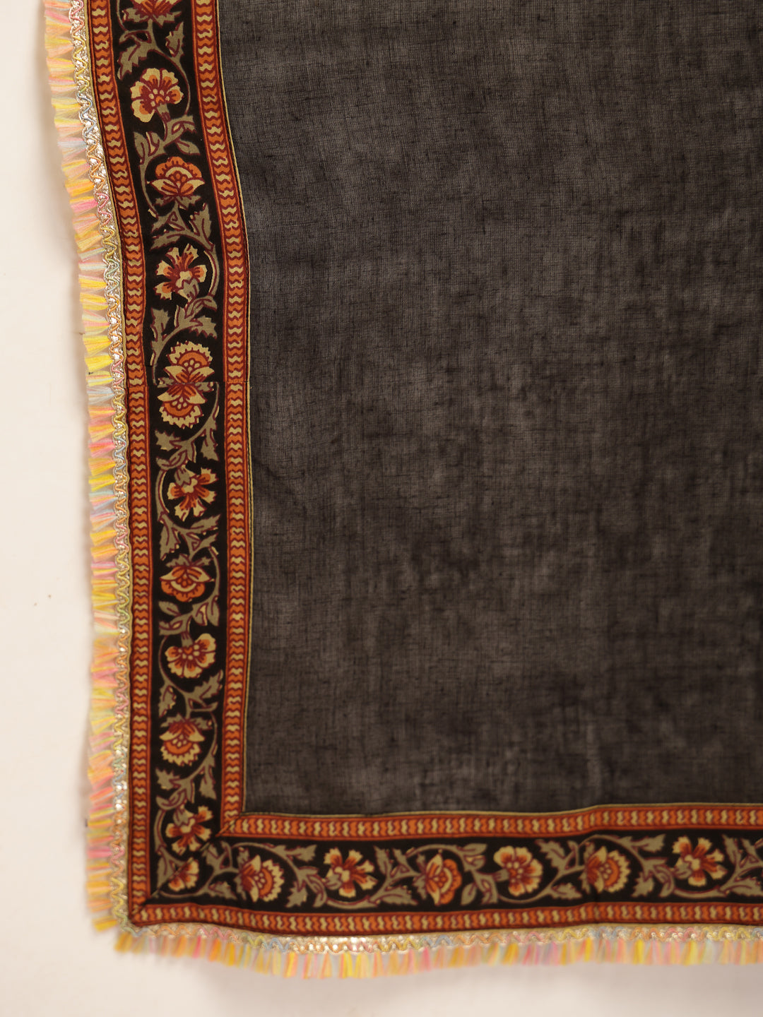 Women's Black Solid Cotton Straight Kurta Pant Dupatta Set (KPDBLACKGA
