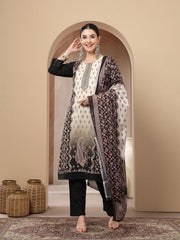 Stylum Women's Black Ethnic Printed Cotton Straight Kurta Pant Dupatta Set (KPDBLACKKANG)