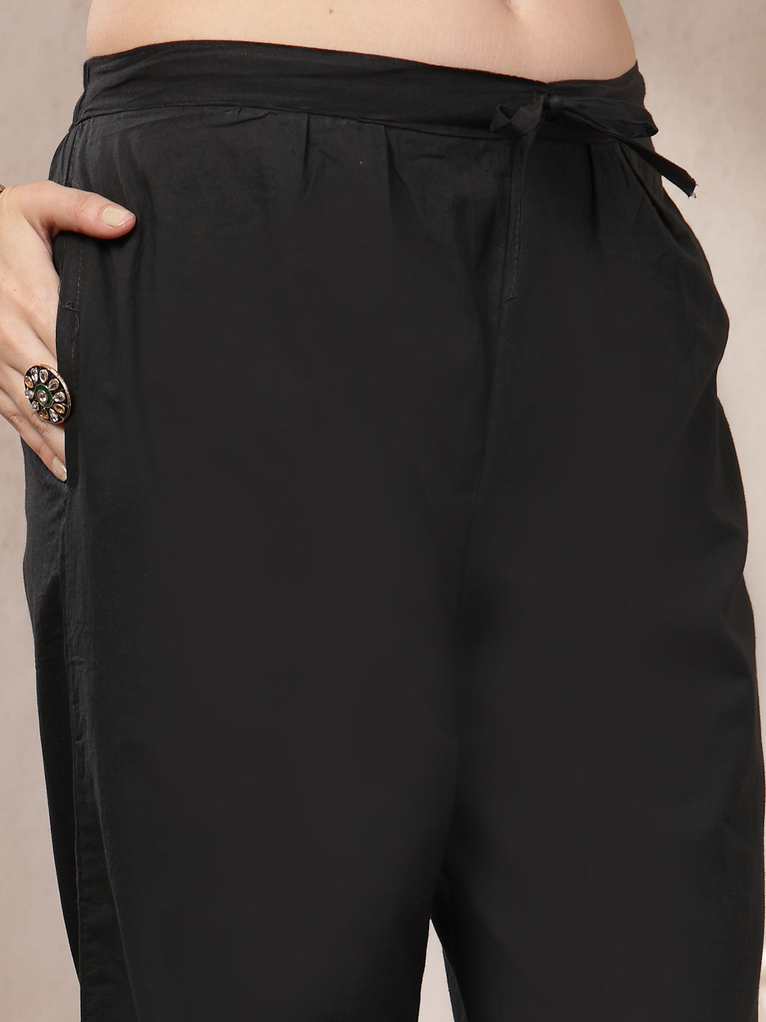 Women's Black Ethnic Printed Cotton Straight Kurta Pant Dupatta Set (K