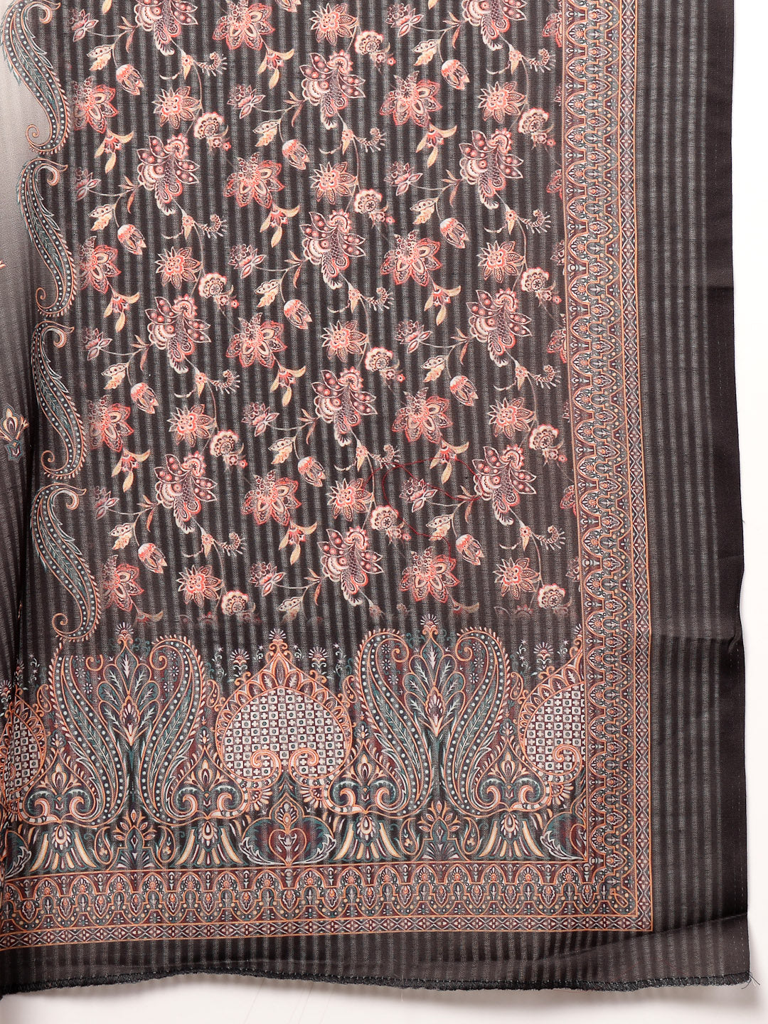 Women's Black Ethnic Printed Cotton Straight Kurta Pant Dupatta Set (K