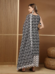 Stylum Women's Black Ethnic Motif Printed Cotton Straight Kurta Palazzo Dupatta Set (KPDBLACKROSHAN)