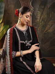 Stylum Women's Black Solid Rayon A-Line Kurta Pant Dupatta Set (KPDBLACKSIFAR)