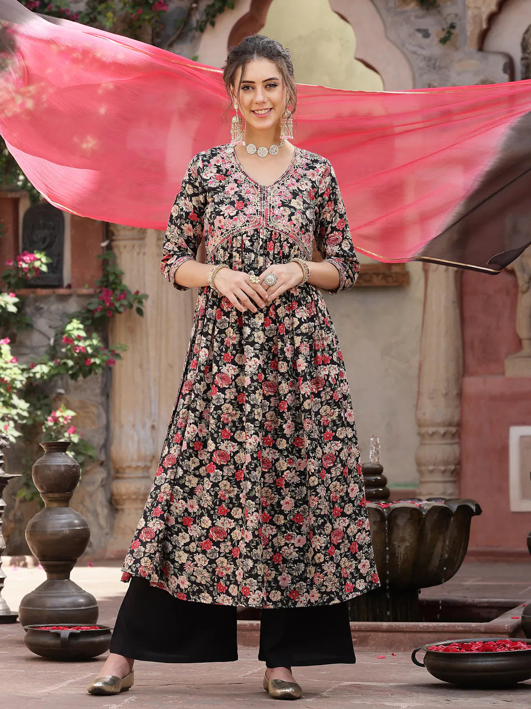 Black Embroidered Kurta Palazzo Set | Womenâ€™s Palazzo Sets
