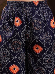 Stylum Women's Blue Bandhej Printed & Embroidered Crepe Flared Kurta Palazzo Dupatta Set (KPDBLUEBOONDI)