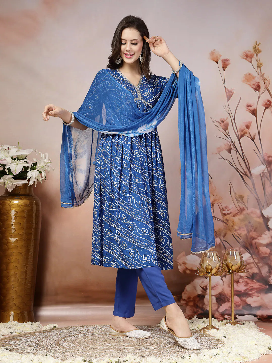 Blue Printed Kurta Set with Dupatta | Women's Indian Kurta Sets