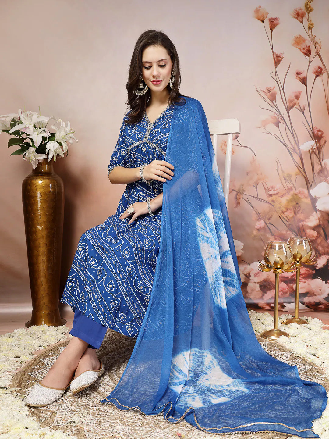 Blue Printed Kurta Set with Dupatta | Women's Indian Kurta Sets