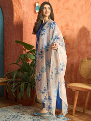 Stylum Women's Blue Floral Printed Rayon A-Line Kurta Pant Dupatta Set (KPDBLUEFANA)