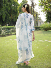 Stylum Women's Blue Floral Printed Cotton Slub Straight Kurta Pant Dupatta Set (KPDBLUEMUSK)