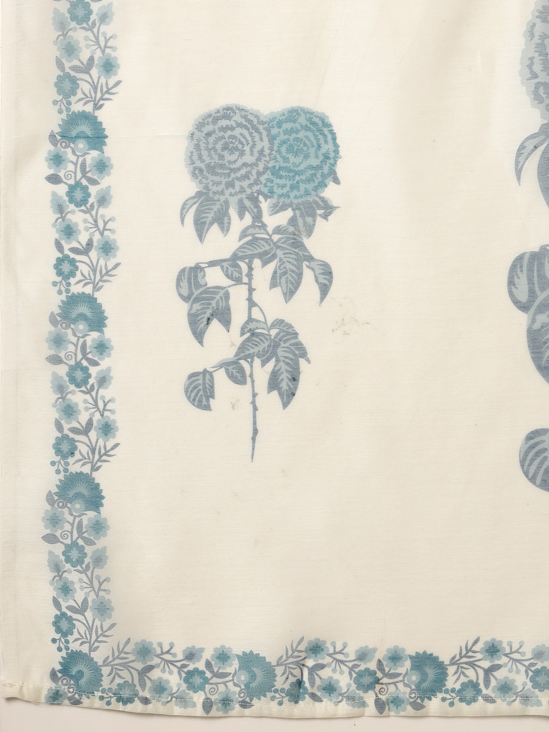 Women's Blue Floral Printed Cotton Slub Straight Kurta Pant Dupatta Se