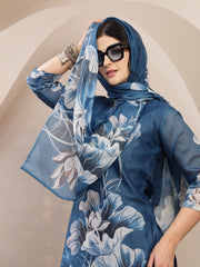 Stylum Women's Blue Floral Printed Chanderi Silk Straight Kurta Pant Dupatta Set (KPDBLUEOKHLA)