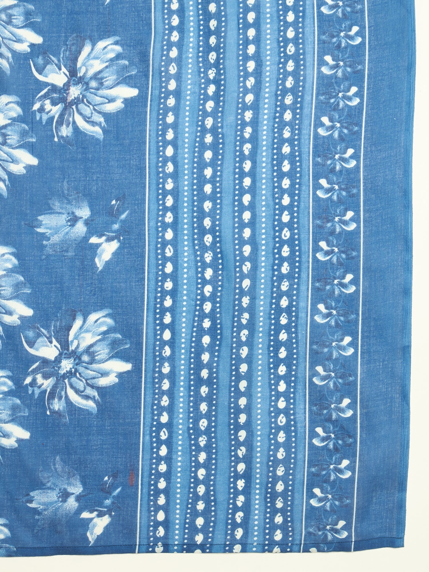 Stylum Women's Blue Floral Printed Cotton Blend Straight Kurta Pant Dupatta Set (KPDBLUEPHUGLI)