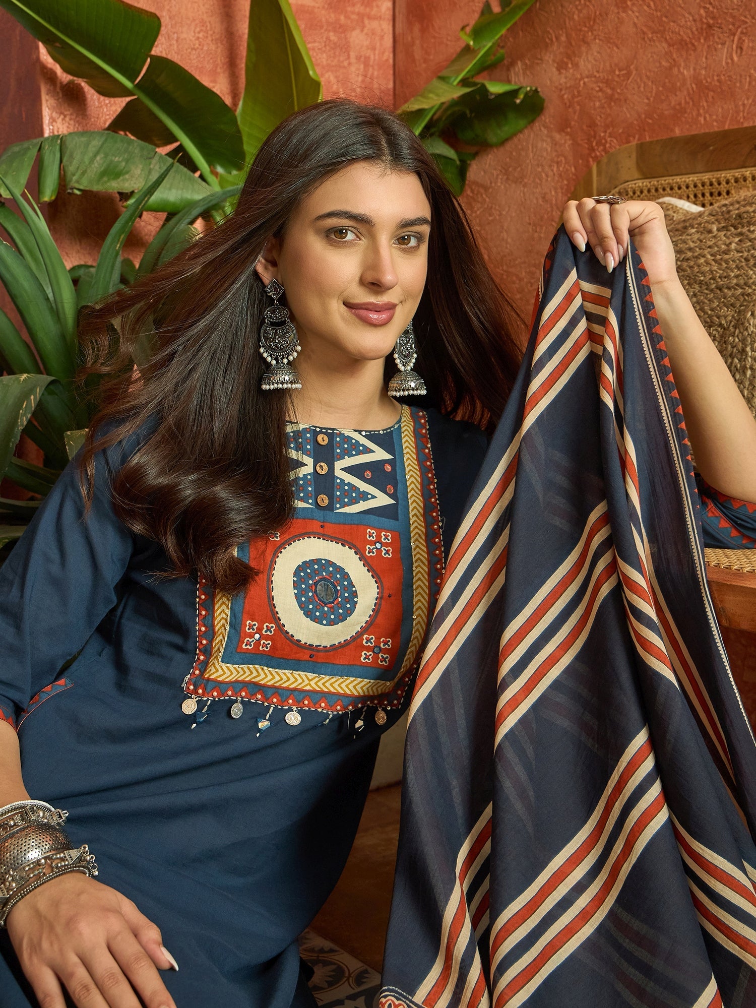 Women's Blue Solid Cotton Straight Kurta Pant Dupatta Set (KPDBLUERAWA