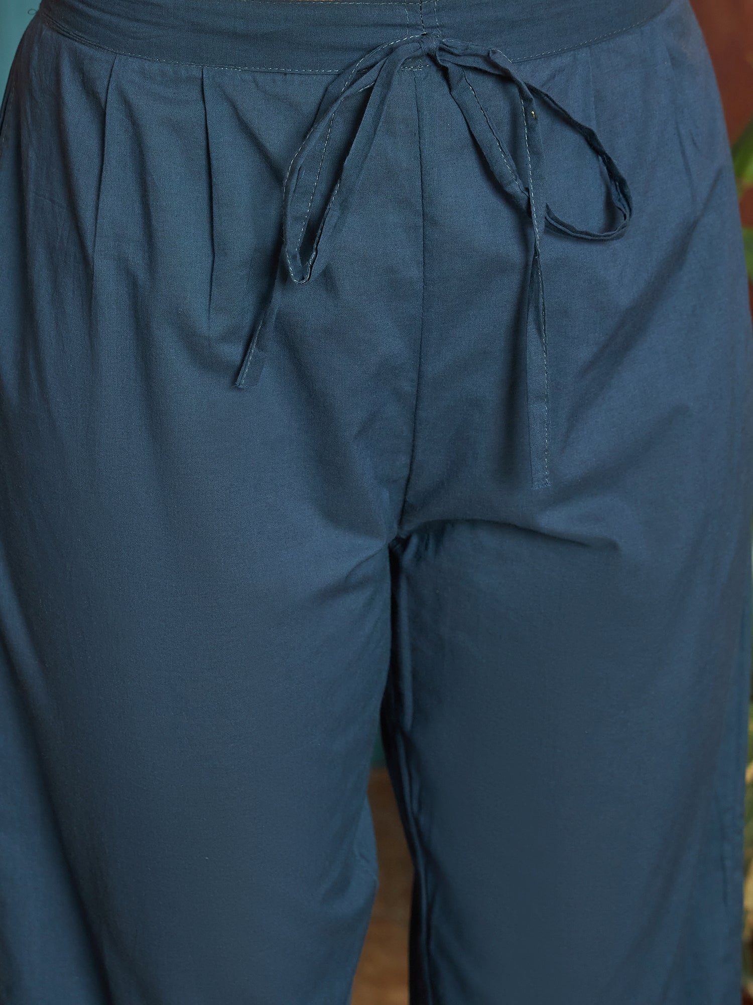 Women's Blue Solid Cotton Straight Kurta Pant Dupatta Set (KPDBLUERAWA
