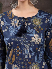 Stylum Women's Blue Floral Printed Cotton Straight Kurta Pant Dupatta Set (KPDBLUEYAMIR)
