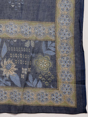 Stylum Women's Blue Floral Printed Cotton Straight Kurta Pant Dupatta Set (KPDBLUEYAMIR)