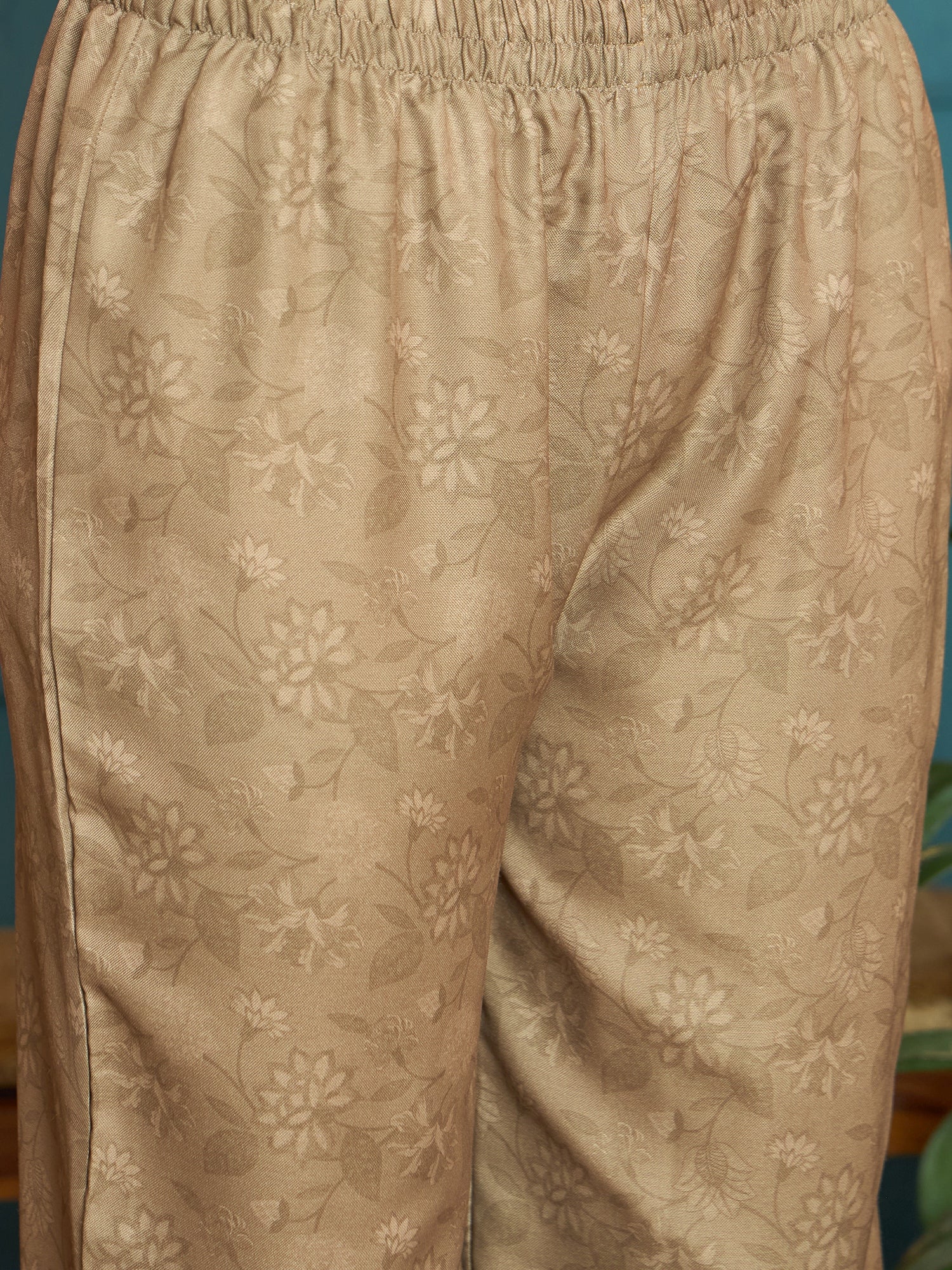 Women's Brown Floral Printed Rayon Anarkali Kurta Pant Dupatta Set (KP