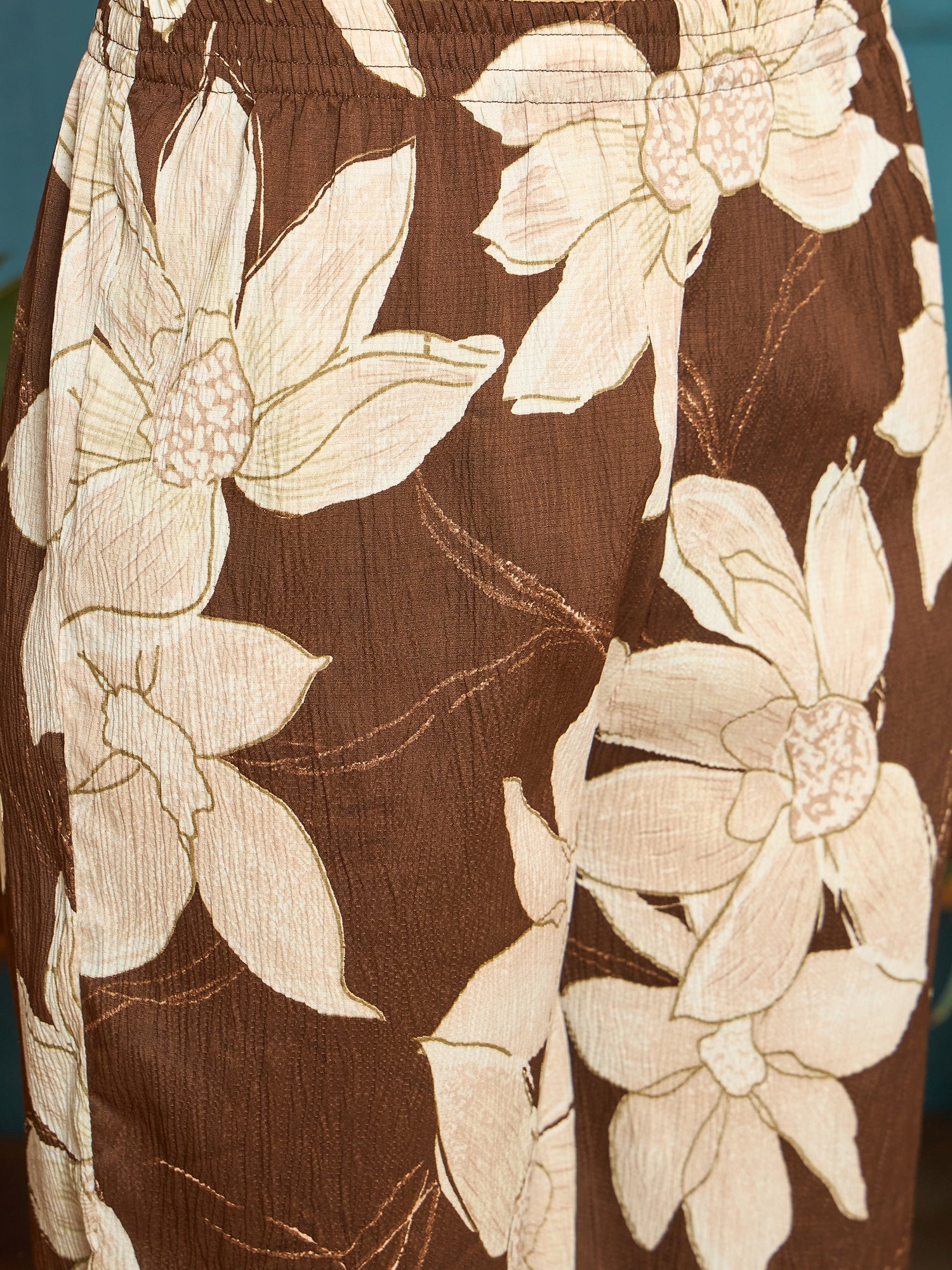 Women's Brown Floral Printed Crepe A-Line Kurta Palazzo Dupatta Set (K
