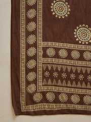 Stylum Women's Brown Solid & Embroidered Cotton A-Line Kurta Pant Dupatta Set (KPDBROWNKAMYA)
