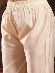 Stylum Women's Cream Solid & Embroidered Roman Silk A-Line Kurta Pant Dupatta Set (KPDCREAMNAWAL)