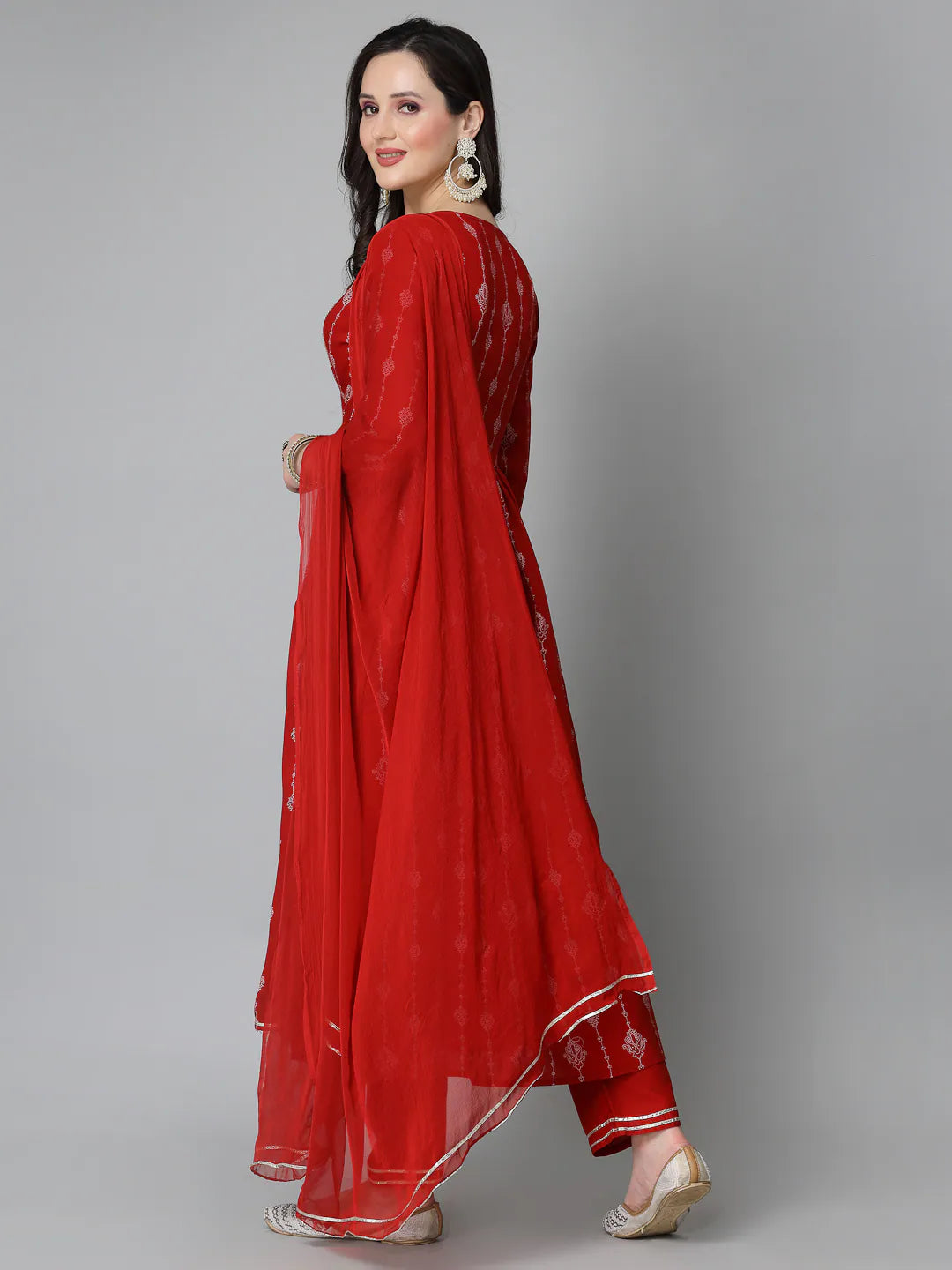 Women's Printed Kurta Set with Dupatta - Red Naira Cut