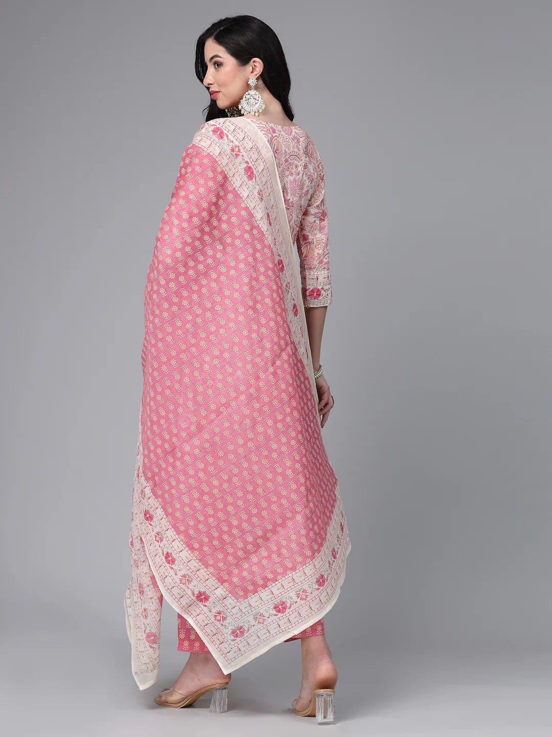 Floral Cotton Naira Cut Women's Kurta Set with Dupatta