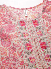 Women's Floral Printed Cotton Naira Cut Kurta Pant Dupatta Set-KPDGOHER