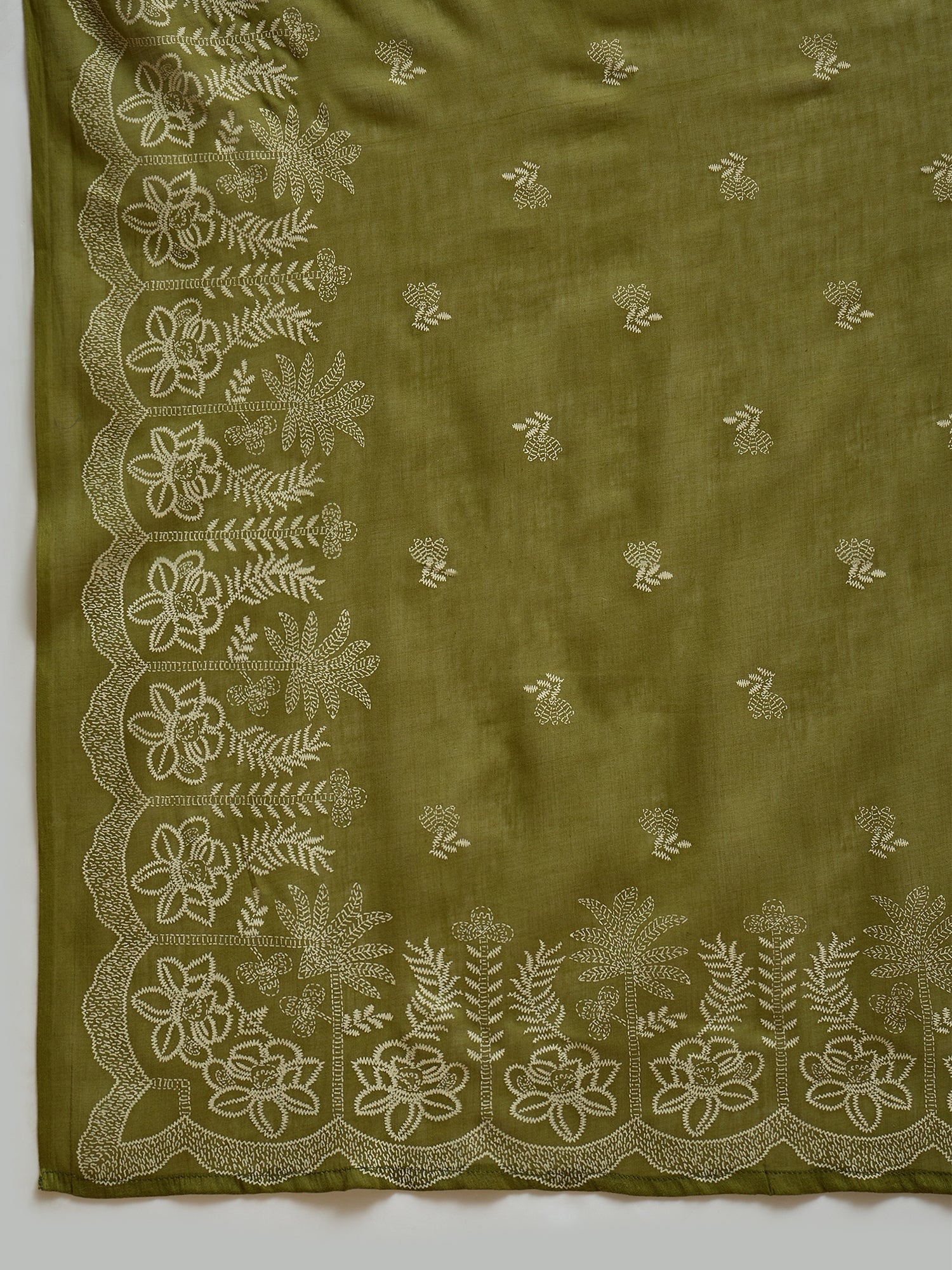 Women's Green Solid & Embroidered Cotton Straight Kurta Palazzo Dupatt