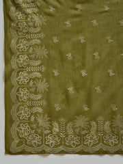 Stylum Women's Green Solid & Embroidered Cotton Straight Kurta Palazzo Dupatta Set (KPDGREENALINA)
