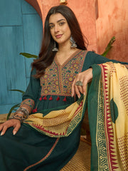 Stylum Women's Green Solid Cotton Straight Kurta Pant Dupatta Set (KPDGREENPANNA)