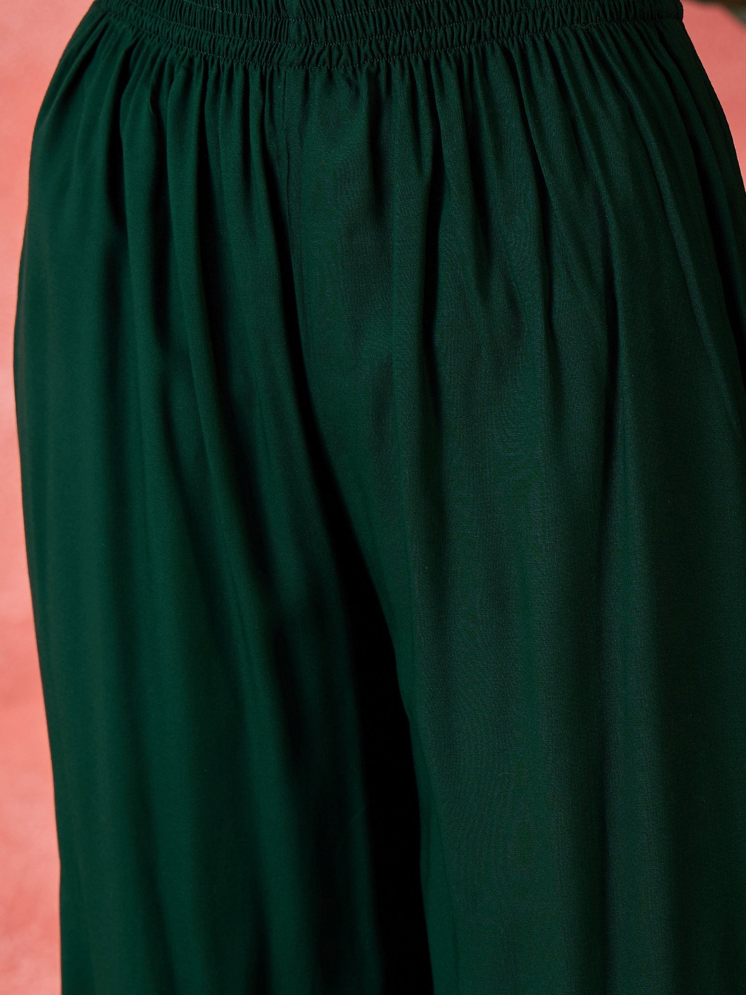 Women's Green Solid & Embellished Rayon Flared Kurta Palazzo Dupatta S