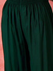 Stylum Women's Green Solid & Embellished Rayon Flared Kurta Palazzo Dupatta Set (KPDGREENPURVI)