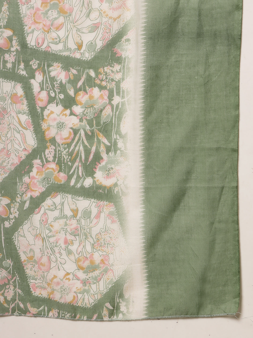 Women's Green Floral Printed Cotton Straight Kurta Pant Dupatta Set (K