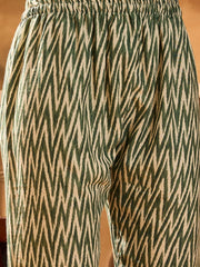Stylum Women's Green Geometric Printed Cotton Blend Straight Kurta Pant Dupatta Set (KPDGREENSABU)