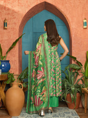 Stylum Women's Green Floral Printed Rayon Flared Kurta Palazzo Dupatta Set (KPDGREENSUFIYA)