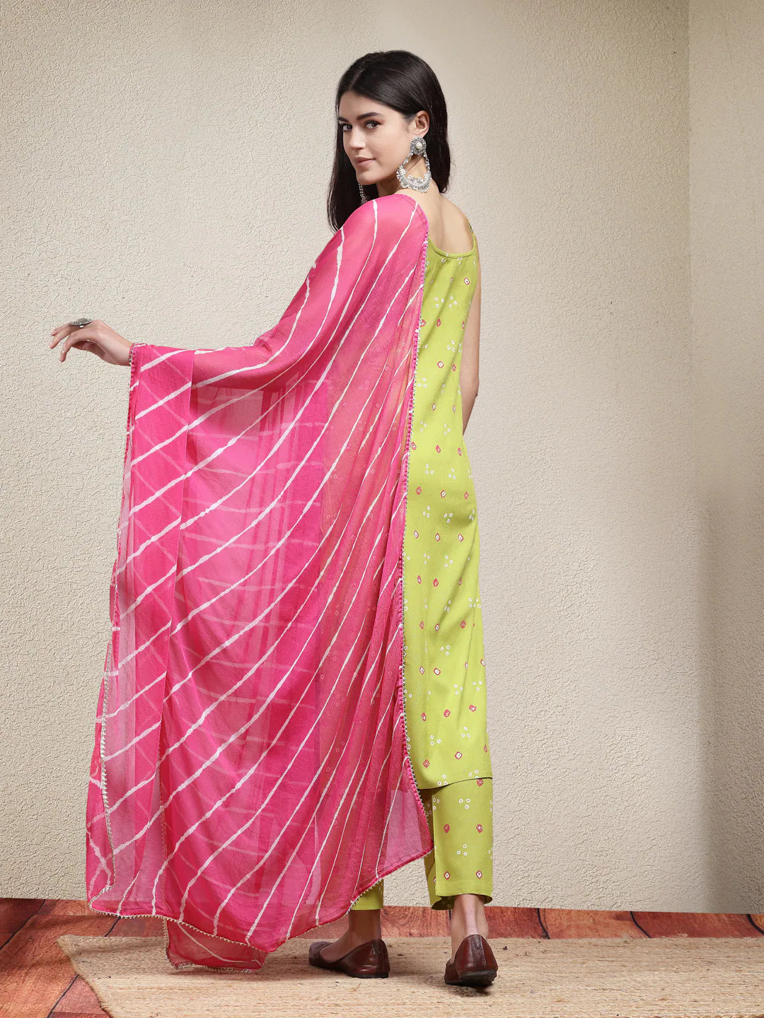Bandhej Printed Rayon Women's Kurta Set with Dupatta