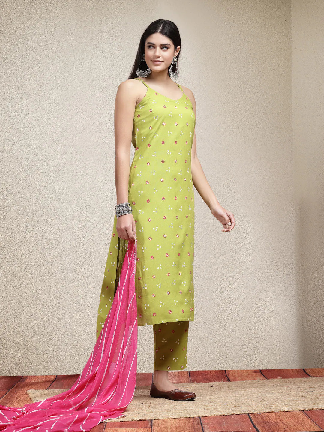 Bandhej Printed Rayon Women's Kurta Set with Dupatta