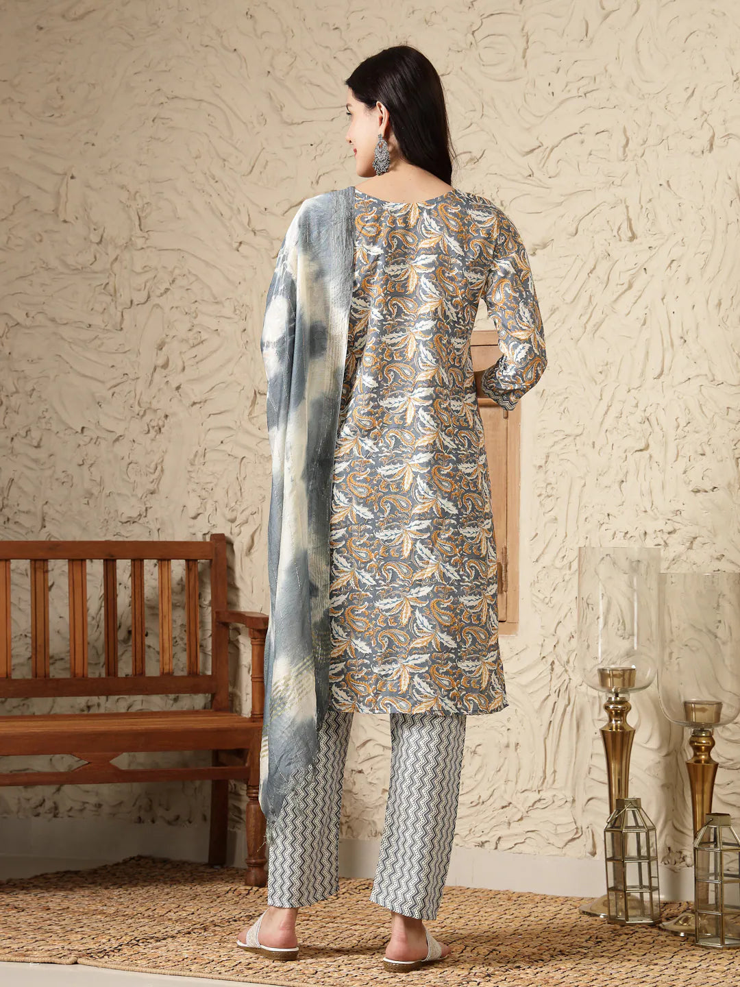 Grey Printed Kurta Set with Dupatta | Women's Cotton Kurta Sets