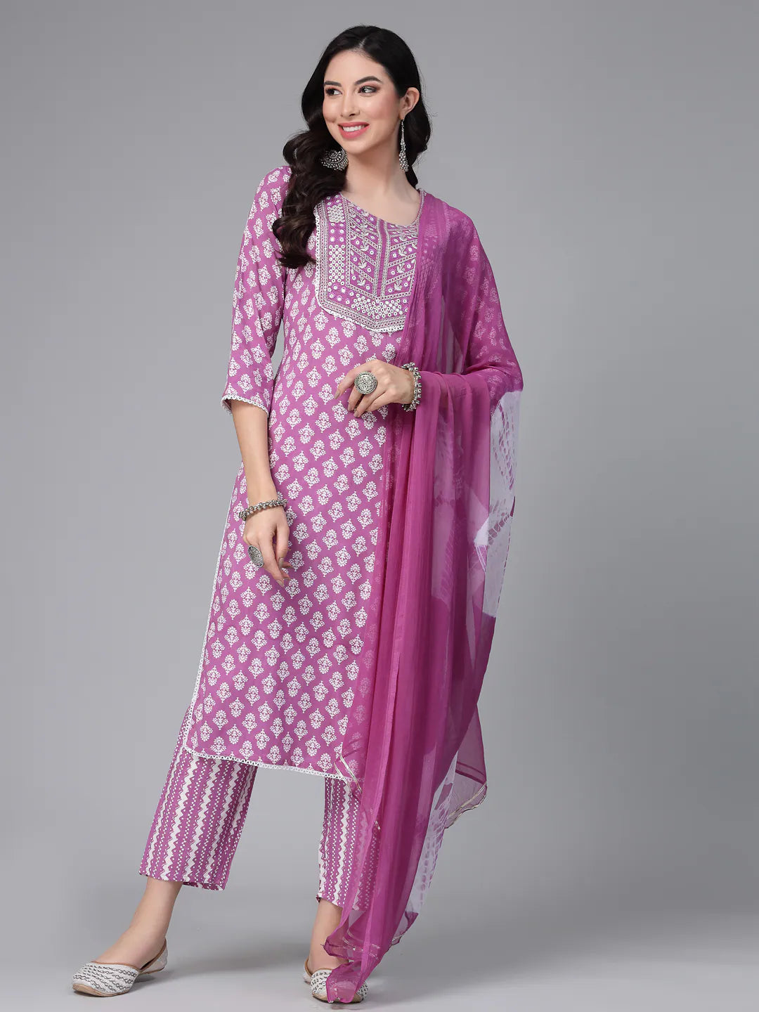 Embroidered Rayon Kurta Pant Dupatta Set | Women's Kurta Sets