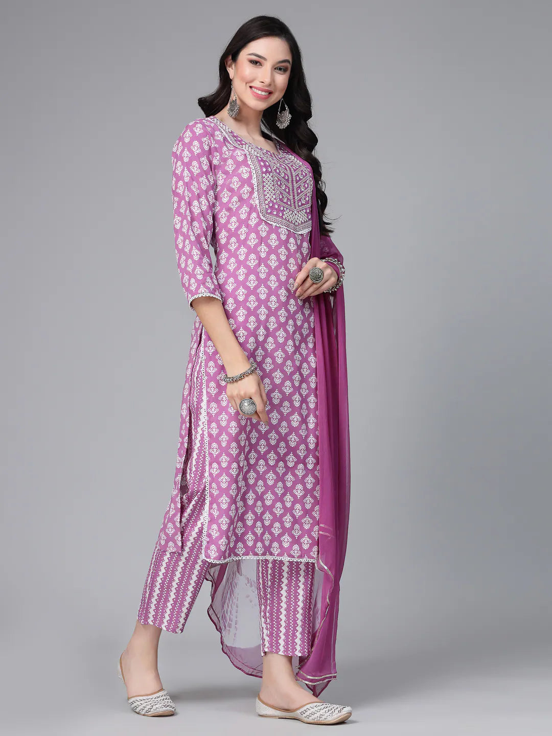 Embroidered Rayon Kurta Pant Dupatta Set | Women's Kurta Sets