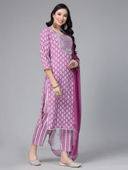 Women's Printed & Embroidered Rayon Kurta Pant Dupatta Set-KPDIRA
