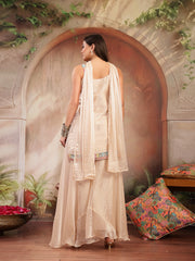 Stylum Women's Ivory Solid & Embroidered Organza Straight Kurti Palazzo Dupatta Set (KPDIVORYAAMNA)