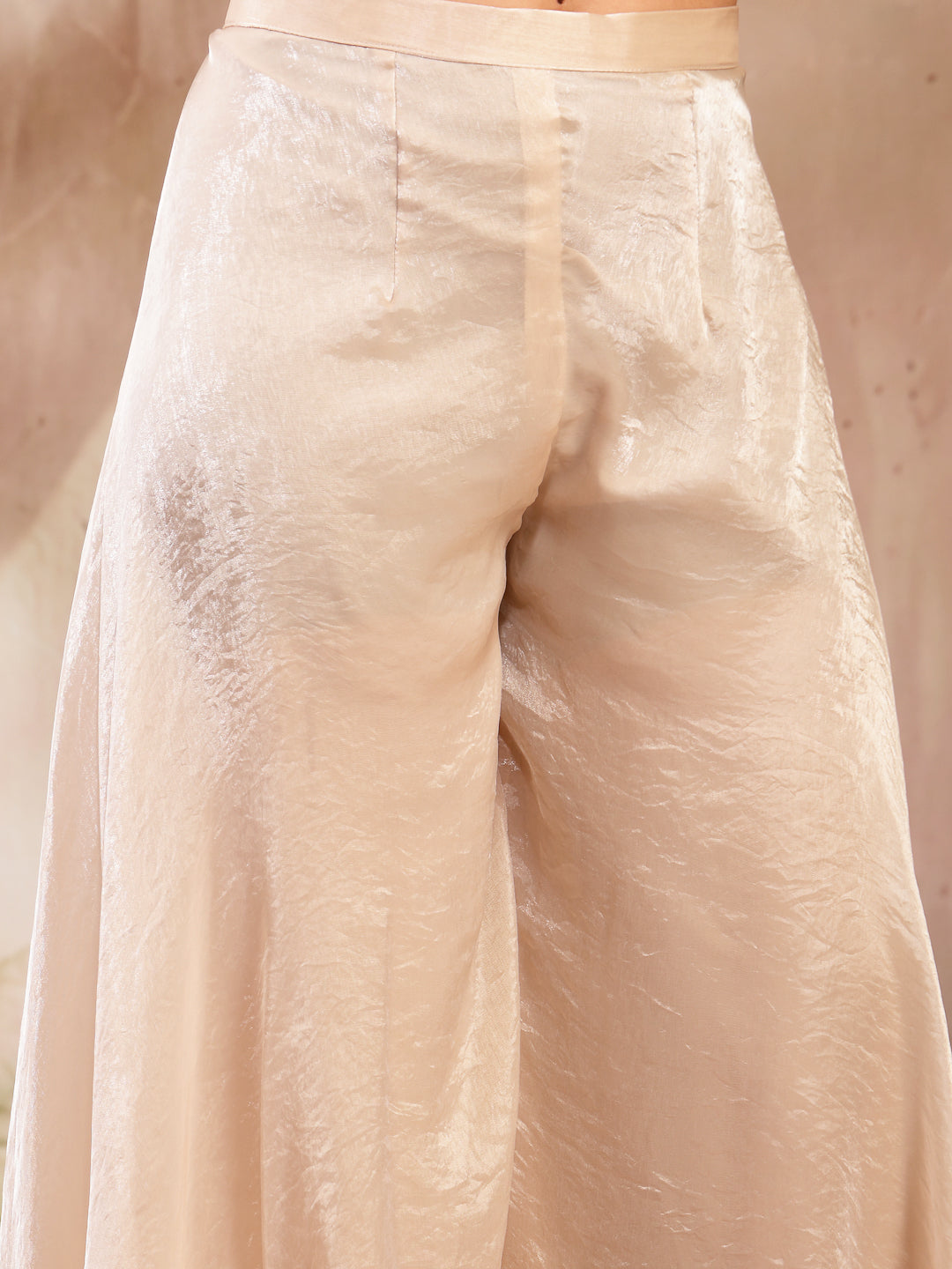 Women's Ivory Solid & Embroidered Organza Straight Kurti Palazzo Dupat
