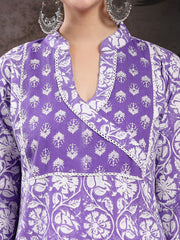 Stylum Women's Lavender Floral Printed Cotton Straight Kurta Pant Dupatta Set (KPDLAVENDERAMARA)