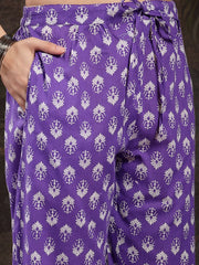 Stylum Women's Lavender Floral Printed Cotton Straight Kurta Pant Dupatta Set (KPDLAVENDERAMARA)