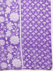 Stylum Women's Lavender Floral Printed Cotton Straight Kurta Pant Dupatta Set (KPDLAVENDERAMARA)