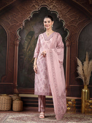 Stylum Women's Lavender Ethnic Printed Cotton Straight Kurta Pant Dupatta Set (KPDLAVENDERGEO)