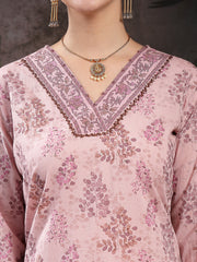 Stylum Women's Lavender Ethnic Printed Cotton Straight Kurta Pant Dupatta Set (KPDLAVENDERGEO)
