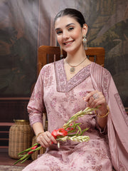 Stylum Women's Lavender Ethnic Printed Cotton Straight Kurta Pant Dupatta Set (KPDLAVENDERGEO)