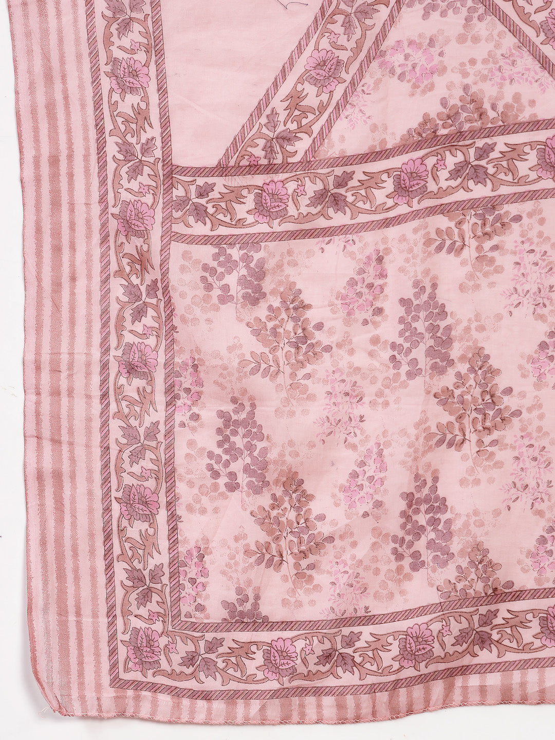 Women's Lavender Ethnic Printed Cotton Straight Kurta Pant Dupatta Set