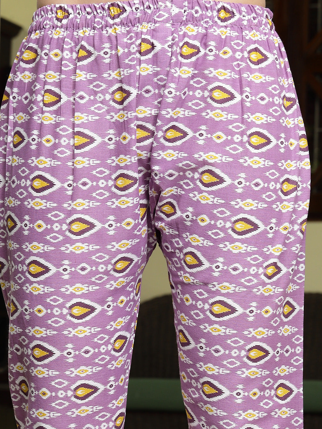 Women's Lavender Floral Printed Cotton Straight Kurta Pant Dupatta Set